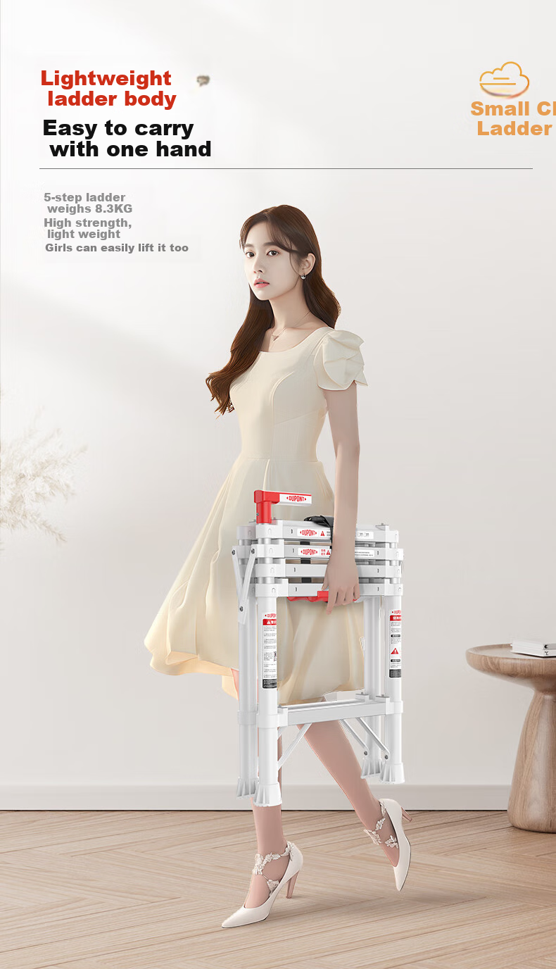 DU PONT [Naianxiaoyun Ladder] Folding A-Frame Ladder for Home Use, Indoor Telescopic Ladder, Multi-Functional Climbing Ladder, 5 Steps 9