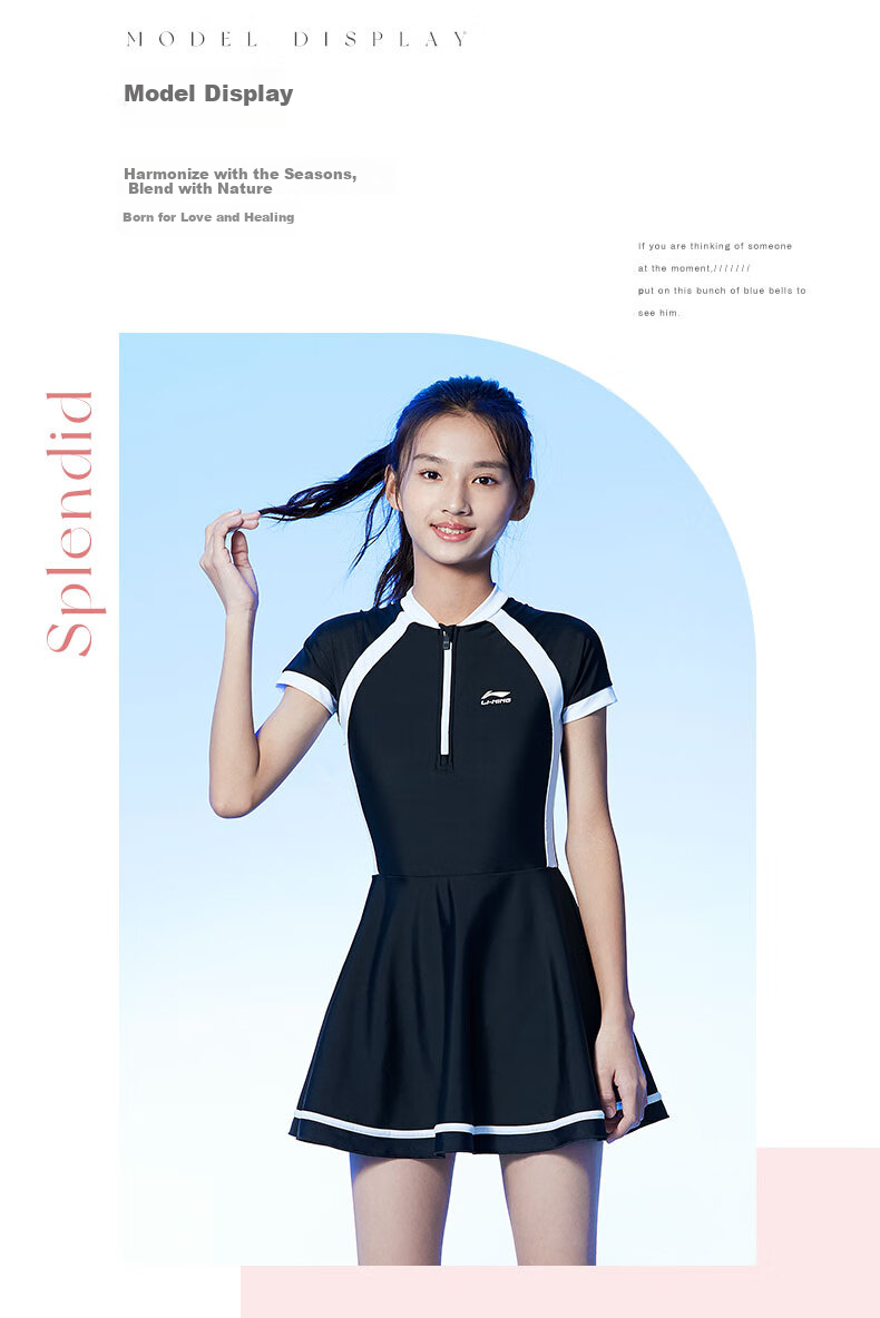 Li-Ning Children's Swimsuit for Girls, Big Kids with Chest Pads, Middle School And Teenagers, 2026 New Style One-Piece Swimwear, High-End Feel 15