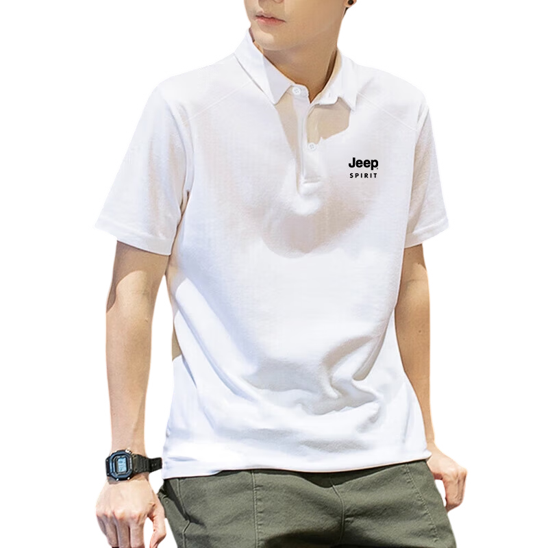 JEEP Men's Summer Thin Breathable Casual T-Shirt Solid Color Business Polo Shirt Black 4XL