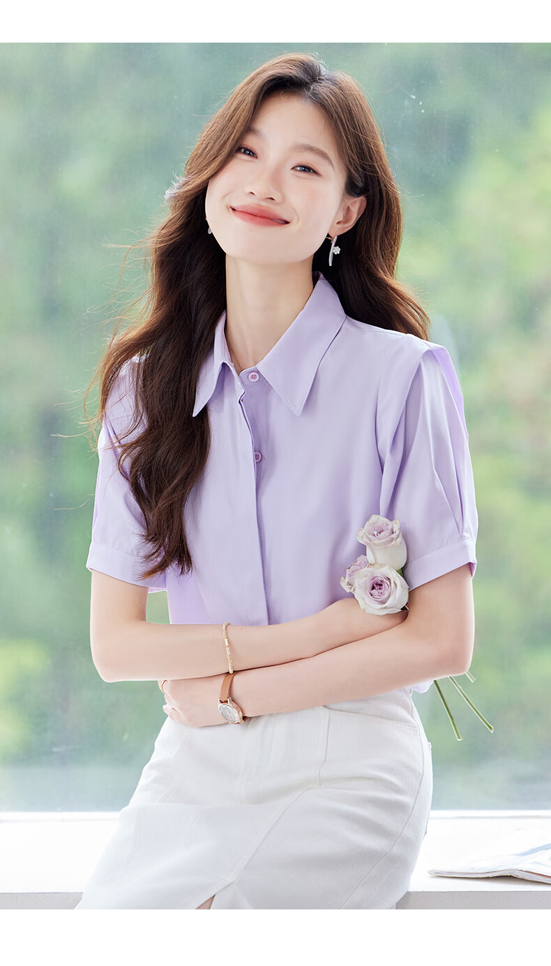 Jeanswest Women's Short Sleeve Shirt Summer College Style Slim Fit Formal Versatile Elegant White S 13