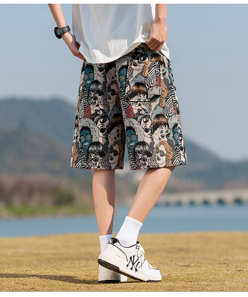SWAMP AREA American-Style Embroidered Lightweight Casual Cool Shorts for Men, Summer Thin Contrasting Color Five-Point Pants D203 Embroidered Man 3XL 8
