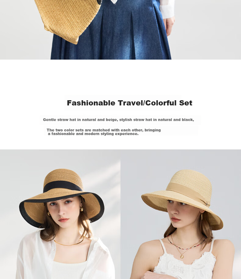 ELLE Sun Hat for Women, Face-Slimming Straw Hat, Summer Outdoor Wide-Brimmed Hat, Elegant Beach Vacation Gift 17