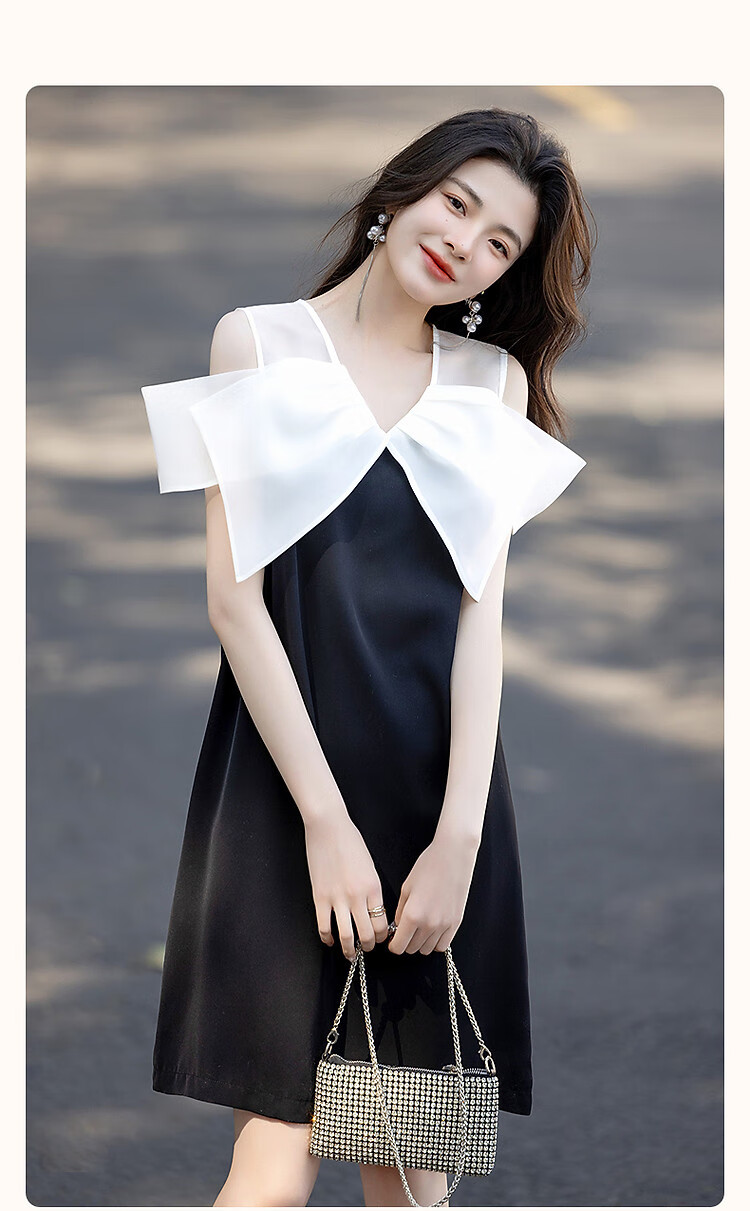 Dme [Xian Gan Shang Fen] Summer Princess Bow Tie See-Through Spliced V-Neck Draping 80D Linen Women's Dress 1