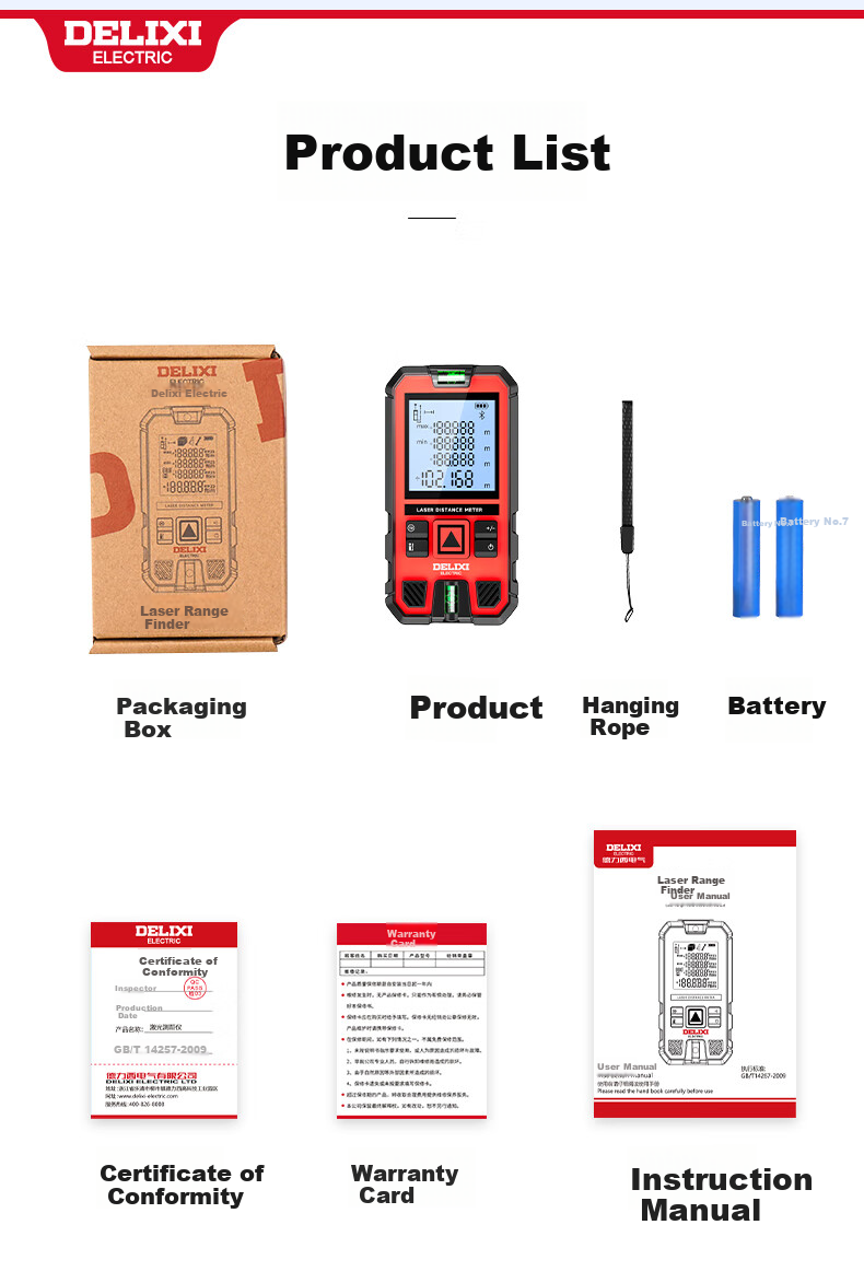 DELIXI ELECTRIC Laser Distance Meter Handheld High-Precision Electronic Ruler Infrared Outdoor Home Measuring Device with Dual Horizontal Bubbles, 100-Meter Range 13