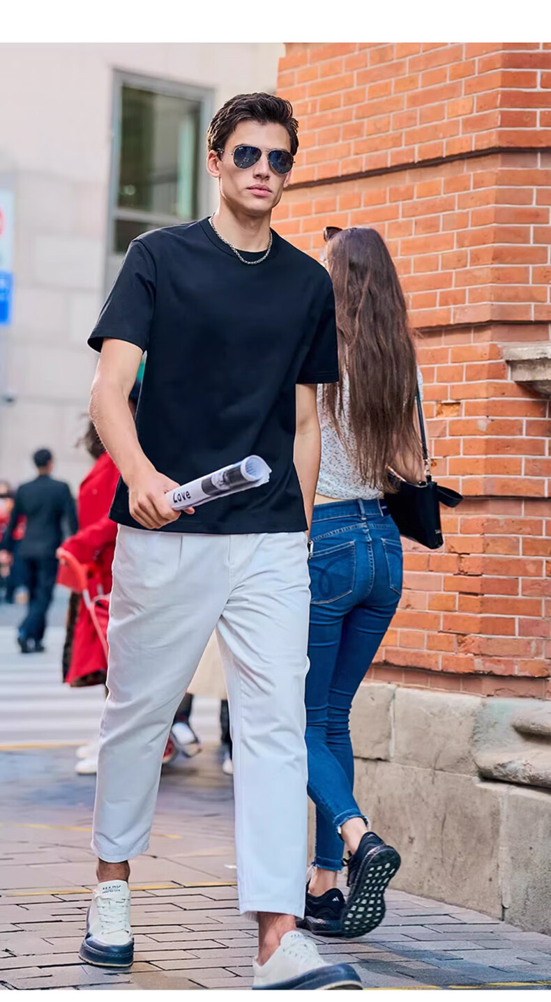 Yalu Pure Cotton Short Sleeve Men's T-Shirt White Summer Casual Loose Fit Basic Tee Gift for Boyfriend 3