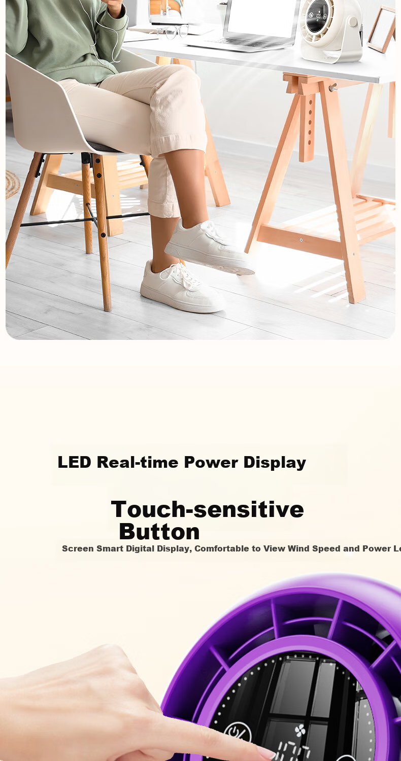 BIAZE Desktop Circulating Fan, Wall-Mounted No-Drilling Quiet Circulating Cooling Fan, Adjustable Smart Digital Display, Creative Electric Fan for Office, Dormitory, Kitchen FS25 Deep Space Gray 7