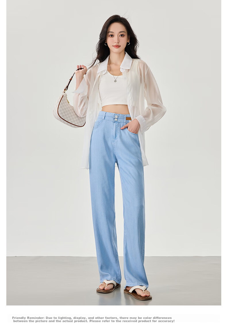 LangSha Tencel Straight-Leg Jeans for Women, Summer Lightweight High-Waist Double-Buckle Slimming Ice Silk Floor-Length Wide-Leg Pants 10
