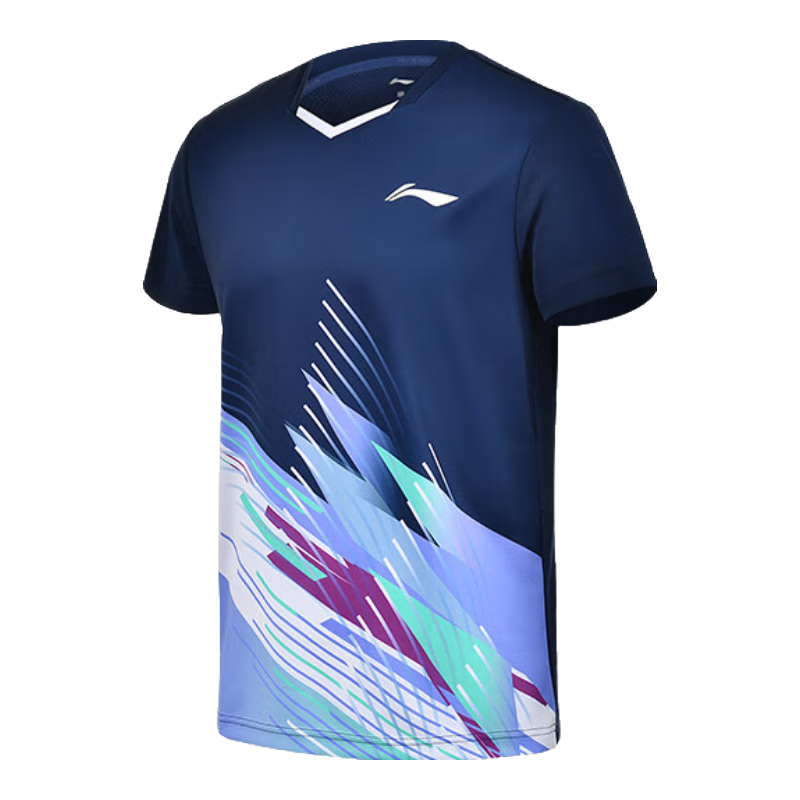 Li-Ning Badminton Outfit for Men And Women, Short-Sleeve Quick-Dry Competition Set, Top And Pants Two-Piece Set, Deep Navy Blue, 2XL