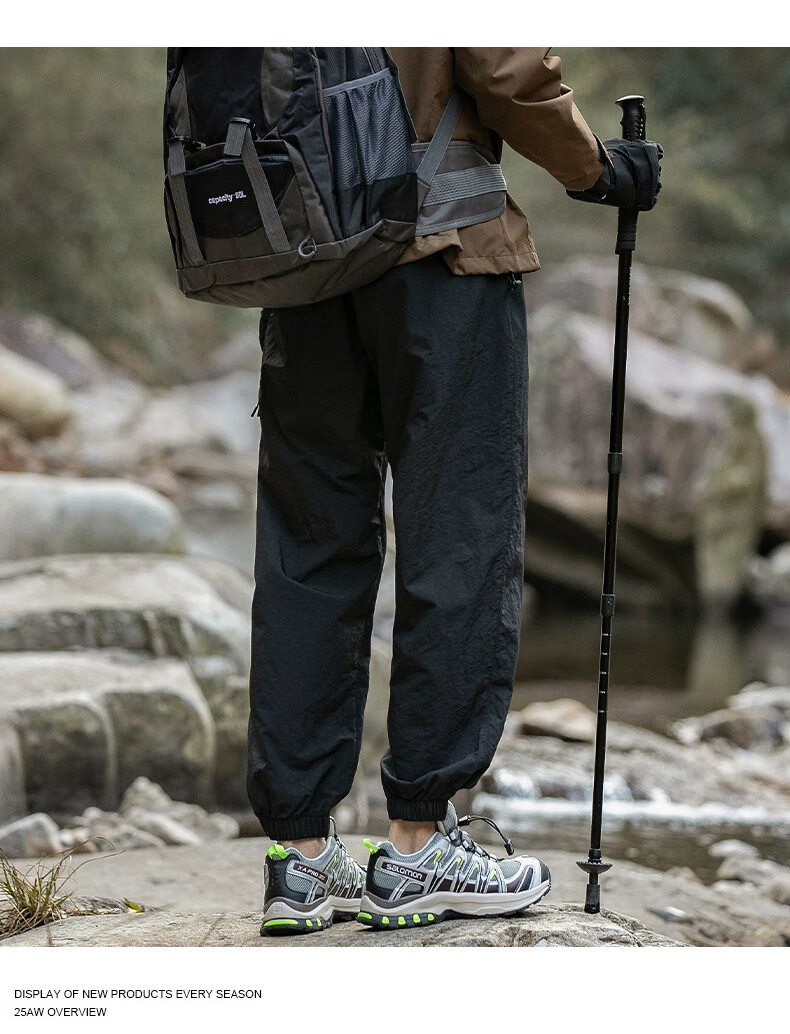 JEEP Casual Pants for Men, Spring Quick-Dry Breathable Sports Pants, Outdoor Trendy Hiking Trousers, Black, Size L 14