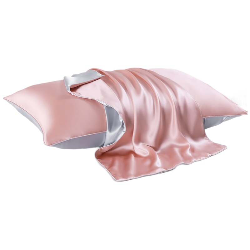 Qianhuang Pure Silk Pillowcase, Solid Color 100% Mulberry Silk, Luxurious, Single-Sided Silk Pillow Cover for Single Person, Pink, 48*74cm
