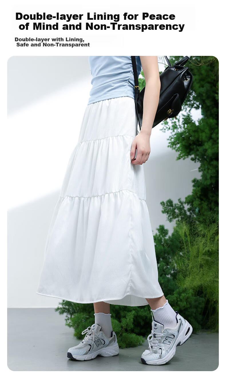 Baleno Cake Midi Skirt for Women, Summer High-Waisted, Slimming, White A-Line Skirt with Inner Lining, Korean-Style Elegant And Gentle Fairy Princess Dress 5