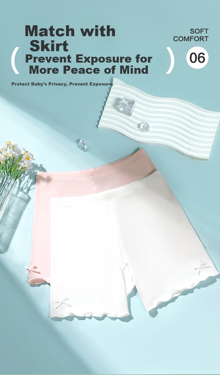 Hodohome Children's Underwear, Girls' Modal Antibacterial Pure Cotton Crotch Safety Shorts, Anti-Chafing Butterfly Bow Base Layer Pants 002 130 7