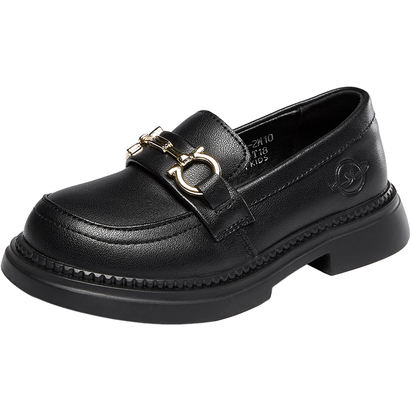 Eierkang Black Leather Girls' Princess School Shoes Non-Slip Student Performance Shoes Black Size 29
