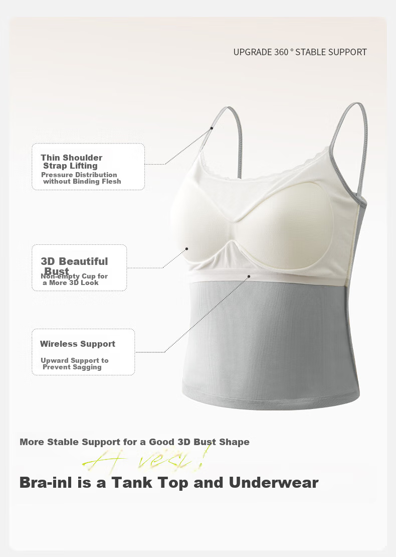 MiiOW Women's Camisole Tank Top for Summer, Sweet And Sexy Two-Piece Design, Black And White Inner Layer with Chest Pads, Conceals Side Boob, Can Be Worn As Outerwear Or Undershirt 3