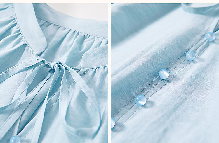 Demana [Simple Life] Spring and Autumn Lightweight Oxygen Linen Lyocell Blend Elegant V-Neck Ribbon Pocket Sleeve Women's Shirt 21