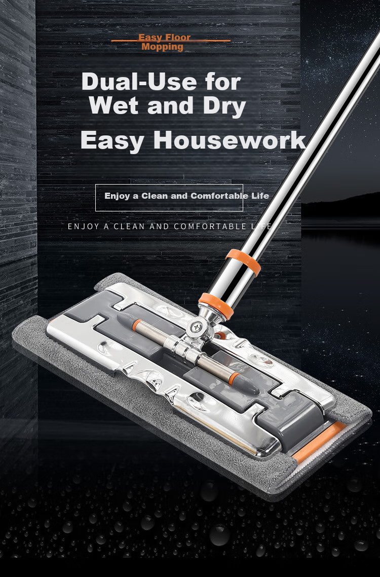 TOMMY DUCK Flat Mop with Stainless Steel Handle, Household Mop with Cloth Clamp, All-In Cleaning Tool 2