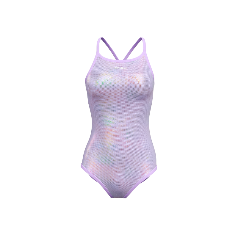 SWANS Women's One-Piece Square-Leg Swimsuit Quick-Dry Chlorine-Resistant Slim Fit Spa Swimwear Purple Amethyst Square-Leg XL