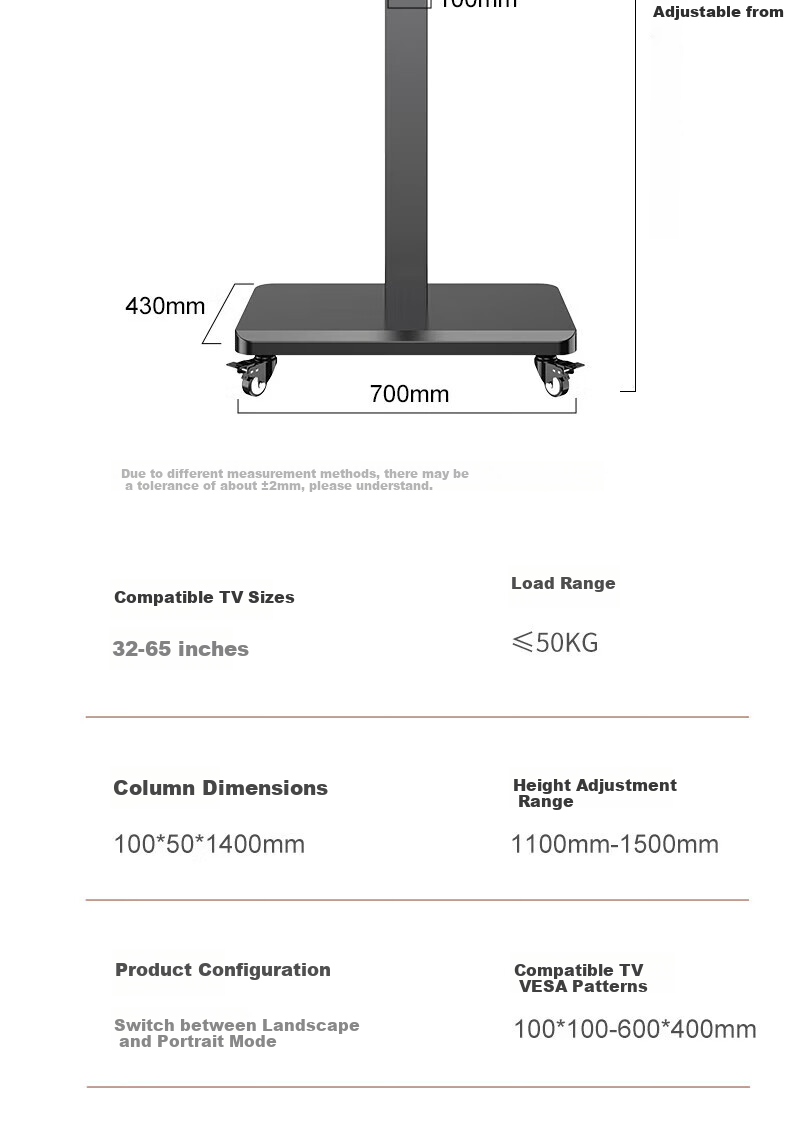 Beishi 32-65 Inch TV Floor Stand, Mobile TV Bracket for Horizontal And Vertical Screens, Universal LCD Display Stand, Video Conference Live Streaming Screen Mirroring TV Mount with Power Outlet 8