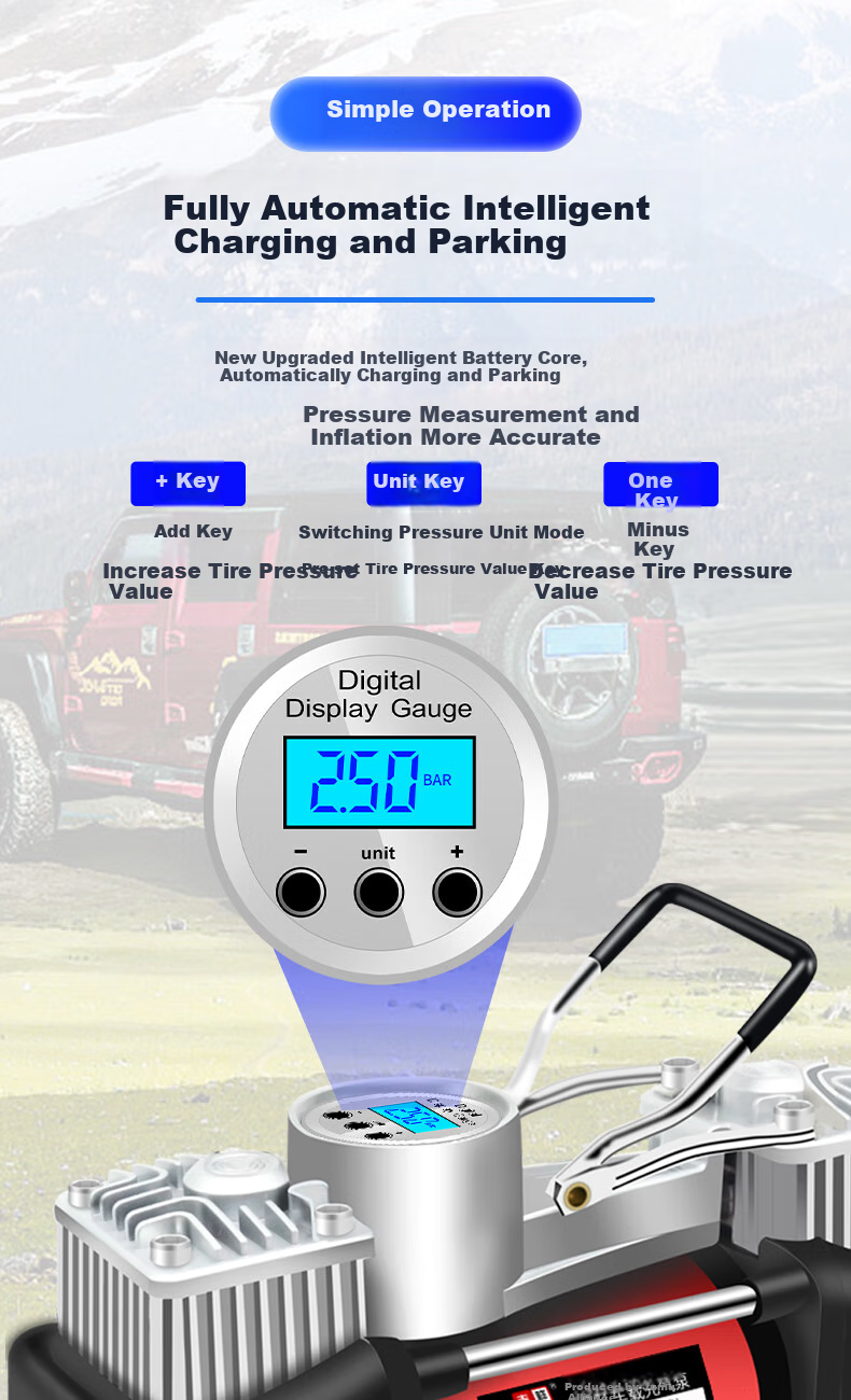 Jumu Car Air Pump with Dual Cylinders, High Pressure, High Power, Portable Electric Tire Inflator for Vehicles 8