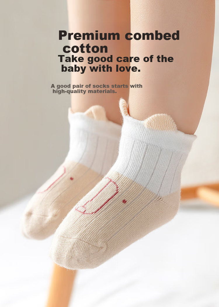 Aibaoshi Baby Socks, Spring And Autumn Newborn Mid-Calf Socks, Infant Cotton Socks, Children's Socks, Blue Bear Pattern, 3 Pairs, Size S, B1546 3