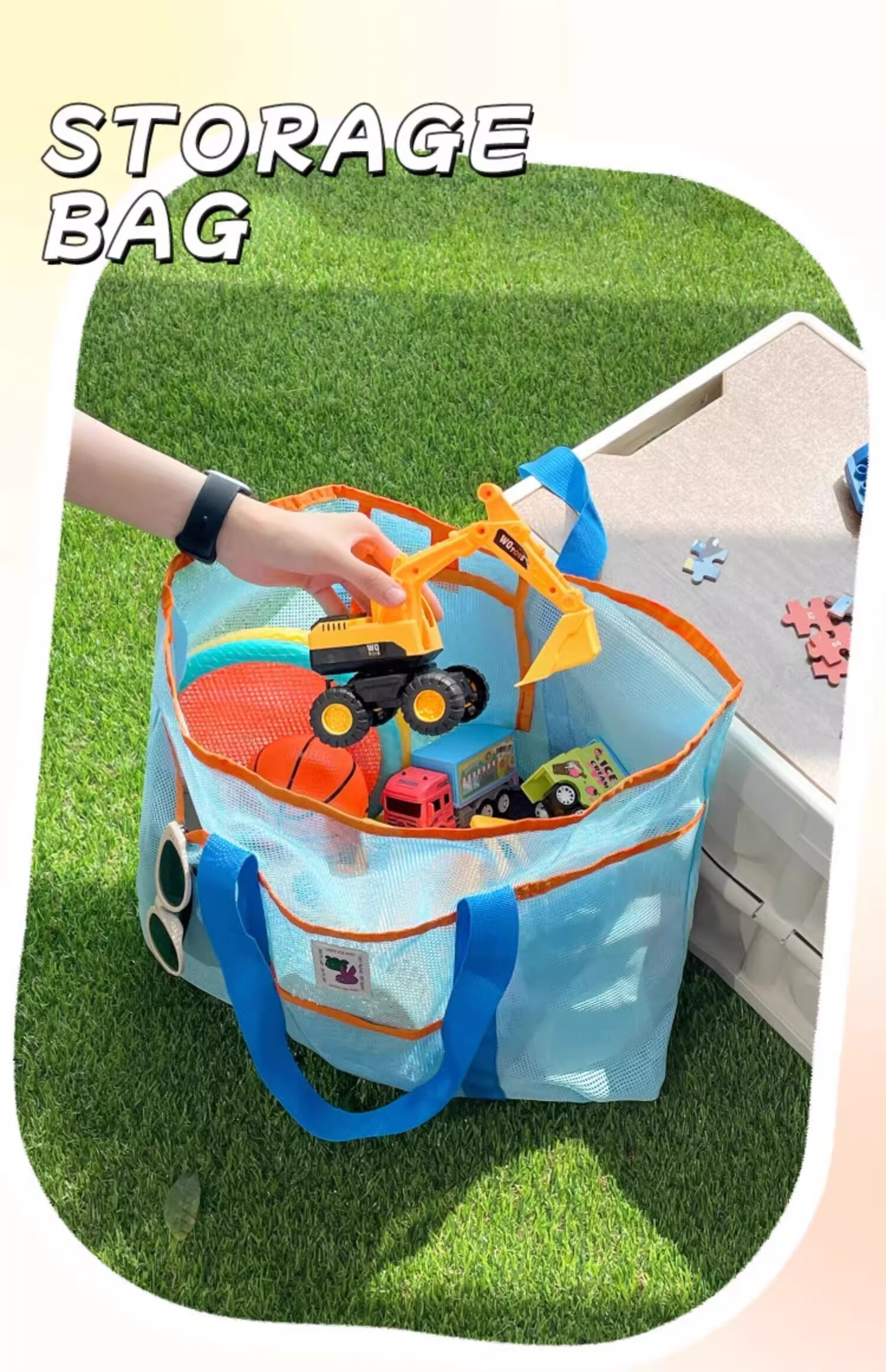 Fanyejia Ins Beach Mesh Bag, Clothes Storage Bag, Large Capacity, Portable, for Travel, Seaside Swimming, Handheld Toy Bag 1
