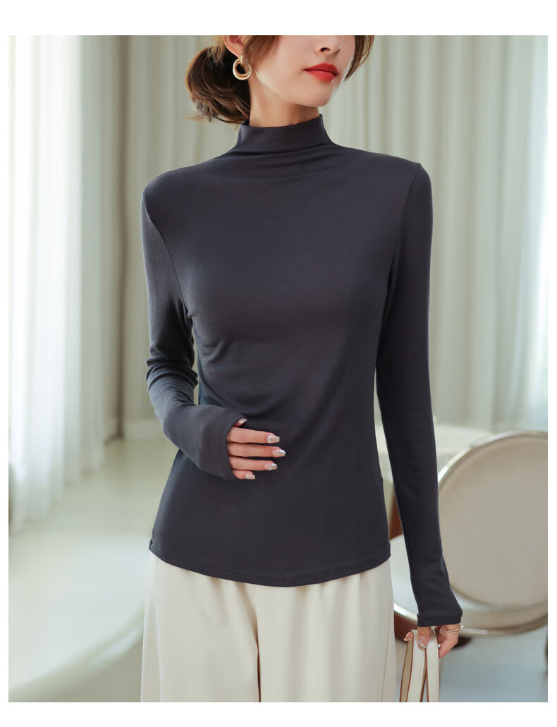 LangSha Modal Base Layer Women's Autumn New Half Turtleneck Top Elastic Slim Fit Long Sleeve T-Shirt 18