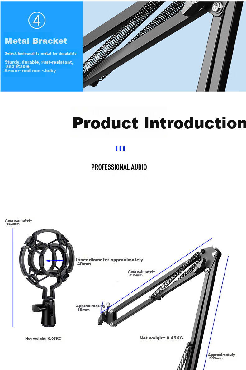 Depusheng A6 Microphone Stand Arm, Live Streaming Microphone Stand, Karaoke Recording Voiceover Live Streaming Host Condenser Microphone Anti-Spray Shockproof Stand, Desktop Universal Folding Stand, Thickened And Reinforced Professional 9