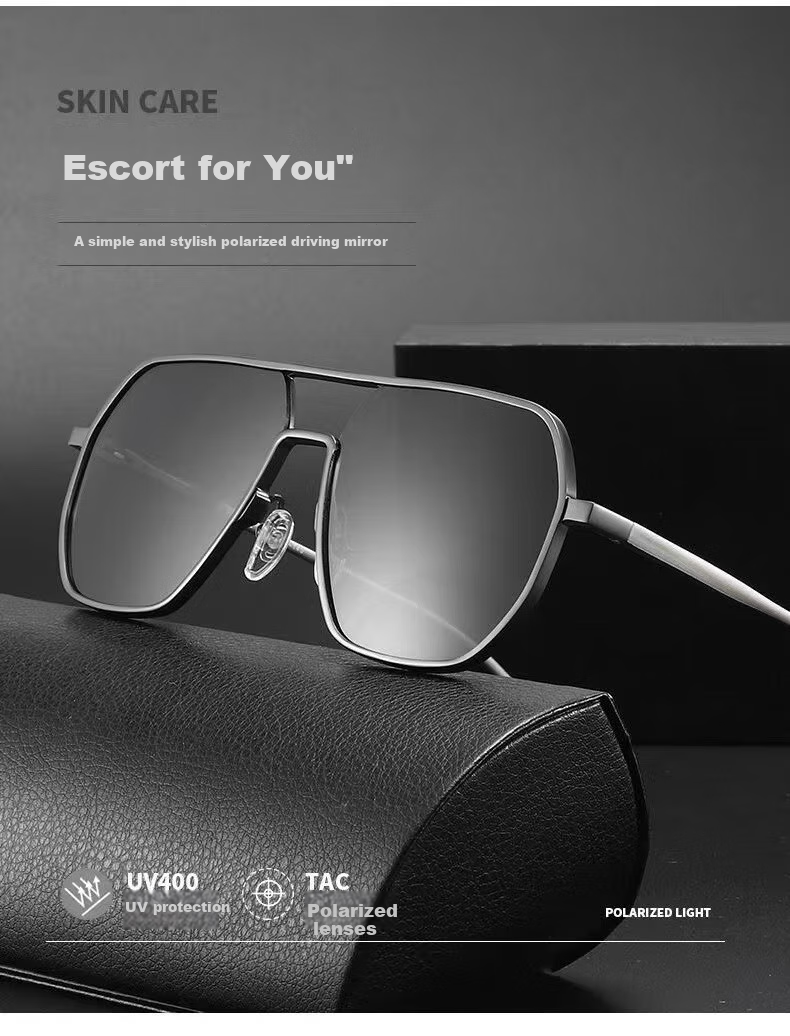 Angelamiao Sunglasses for Men, Driving-Specific Polarized Casual Fishing Sunglasses, Large Frame Color-Changing Glasses with Gun Frame And Photochromic Lenses 1