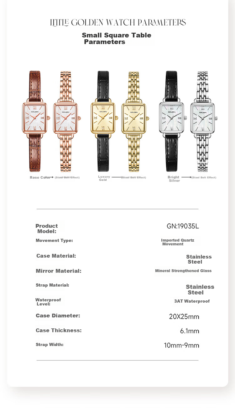 GOLGEN Women's Watch, Simple And Elegant Square Dial, Little Swan Quartz Watch, Birthday Gift for Girlfriend, 19035 9