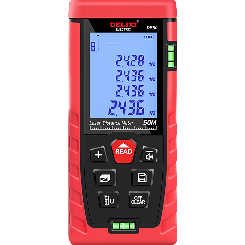 DELIXI ELECTRIC Laser Distance Meter, High-Precision Infrared Room Measuring Device, Home Electronic Ruler, DB Series with Dual Horizontal Bubbles, 50 Meters