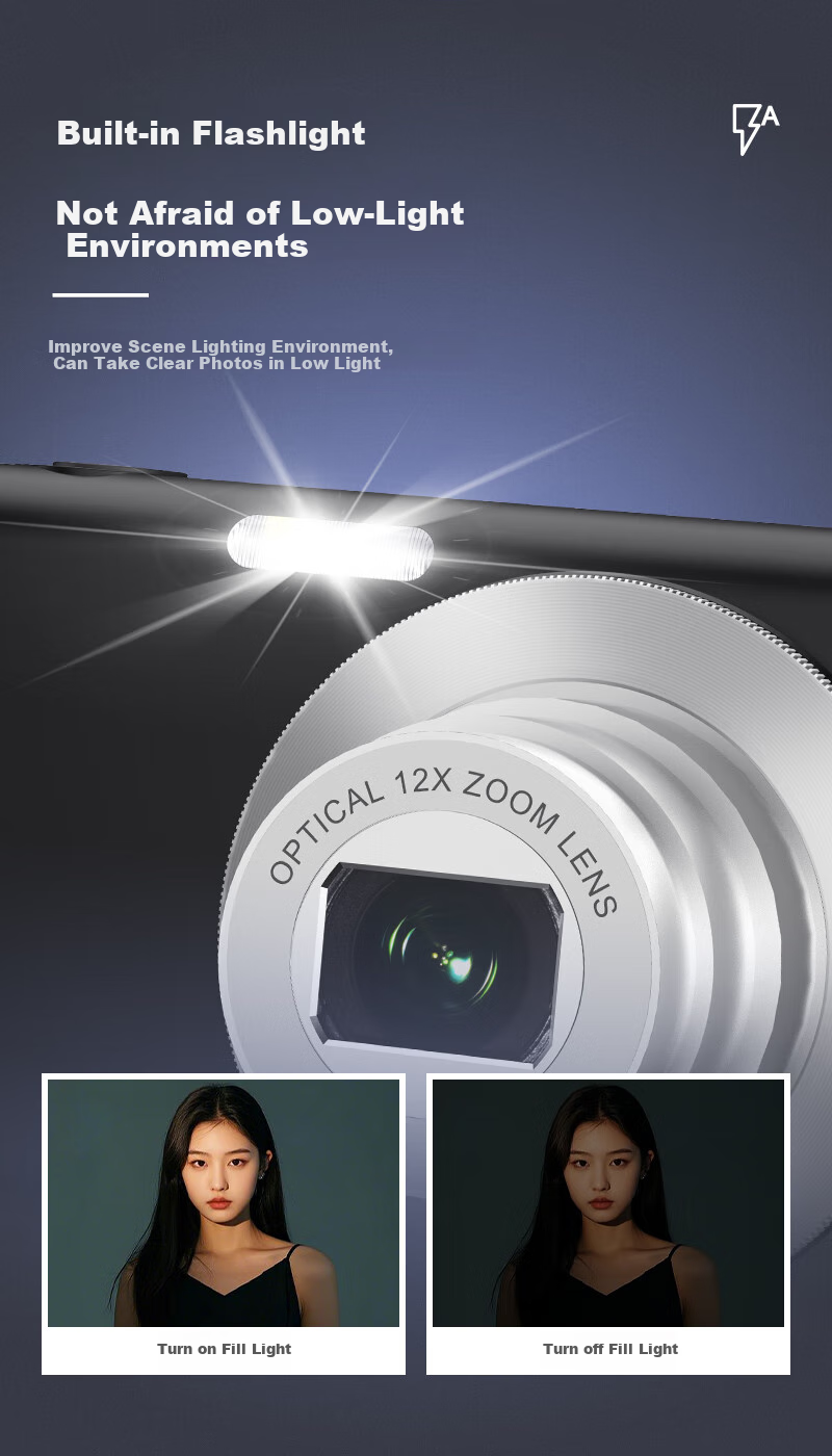 Komery R1 Optical Zoom Entry-Level High-Definition Digital Camera for Students, CCD Equivalent, Beauty Filter, Compact Camera R1 Black Standard Configuration + 64GB + Battery 9