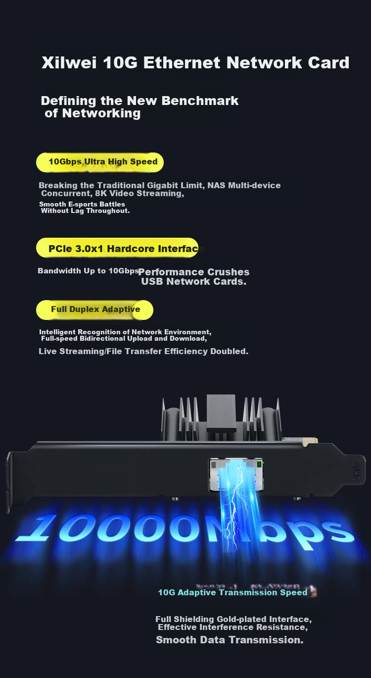 Xiliweishi 10G Gigabit Ethernet Card PCI-E Wired Desktop Computer NAS Server Gaming Ethernet Network RJ45 Port High-Speed Expansion Card AQC113-X1 2