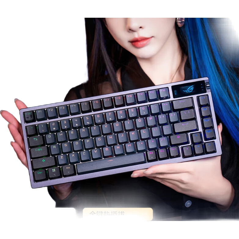 Игровая механическая клавиатура ROG Night Demon, беспроводная/трехрежимная, 75 клавиш, переключатели NX Ice Storm Gray, RGB, горячая замена, Gasket-структура, OLED-экран, черная