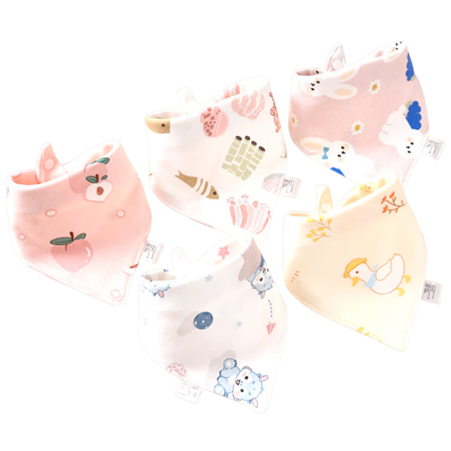 9I9 Baby Drool Bib, Pure Cotton, Waterproof, Adjustable Bib, Infant Triangle Bib with Snap Buttons, Upgraded Version, 5 Pieces, A60 Pink