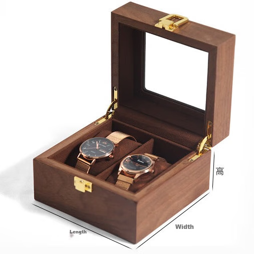 DUOJINJIANG Handmade Wooden Watch Storage Box, Watch Care Case, Anti-Magnetic, Dustproof, Moisture-Proof, Sandalwood Color, Double Watch Compartment