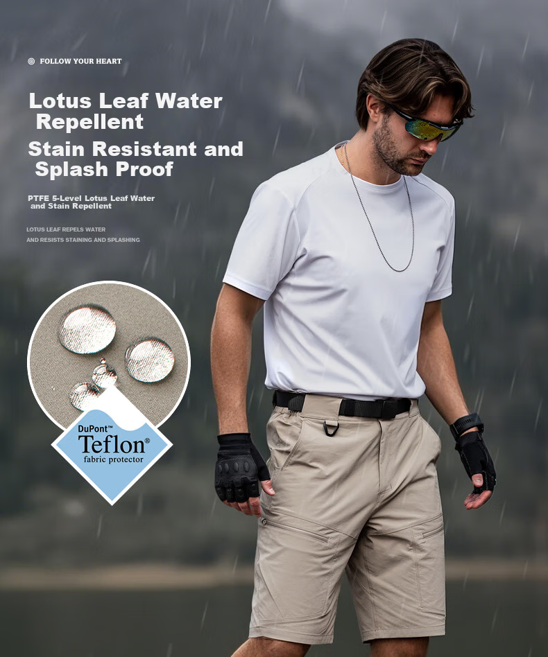 Free Soldier Peak Spring And Summer Shorts, Teflon Triple Protection Men's Cargo Shorts, Breathable Sun Protection UPF50+, Khaki, 38W/10L 8