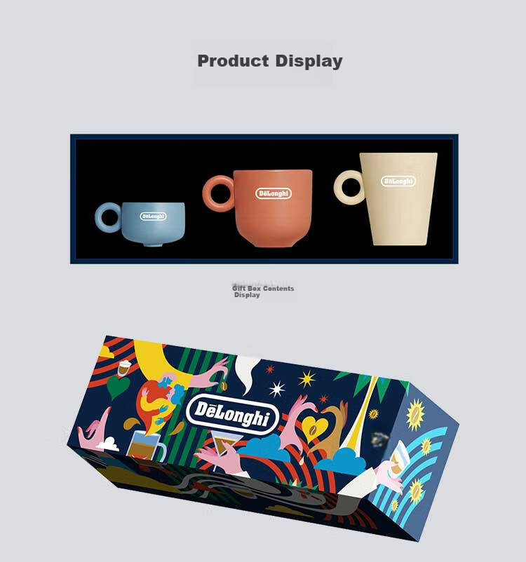 Delonghi Coffee Machine, Ceramic Mug, Stylish Colorful Italian-Style Coffee Cup Gift Box for Men And Women, Three-Piece Set (100ML + 260ML + 340ML), Accessory Gift 7