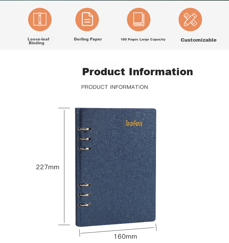 Befon A5 Loose-Leaf Notebook, Detachable Business Meeting Record Book, Study And Work Hard Cover Journal, Accounting Book, Diary And Logbook, Office Use, Bright Red Color 0035 2
