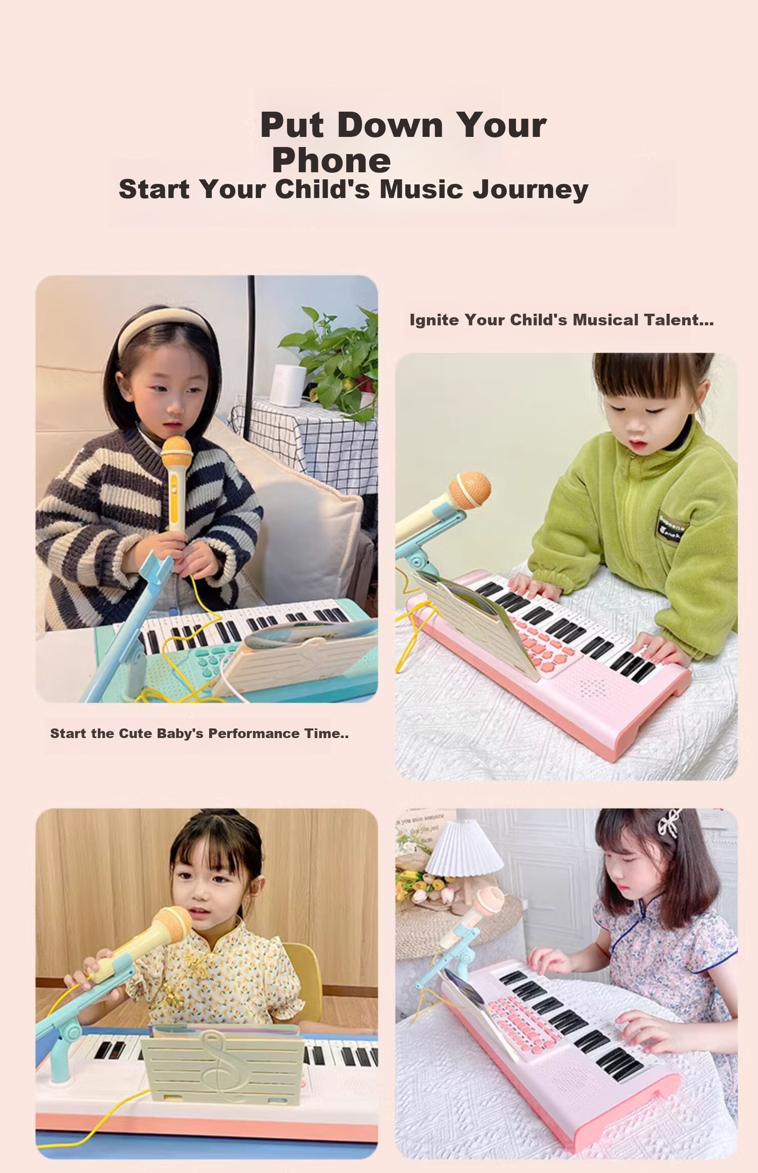 Leleyu 37-Key Electronic Keyboard, Children's Toy Instrument, Beginner Early Education with Microphone, Small Piano, Birthday Gift for Boys And Girls 2