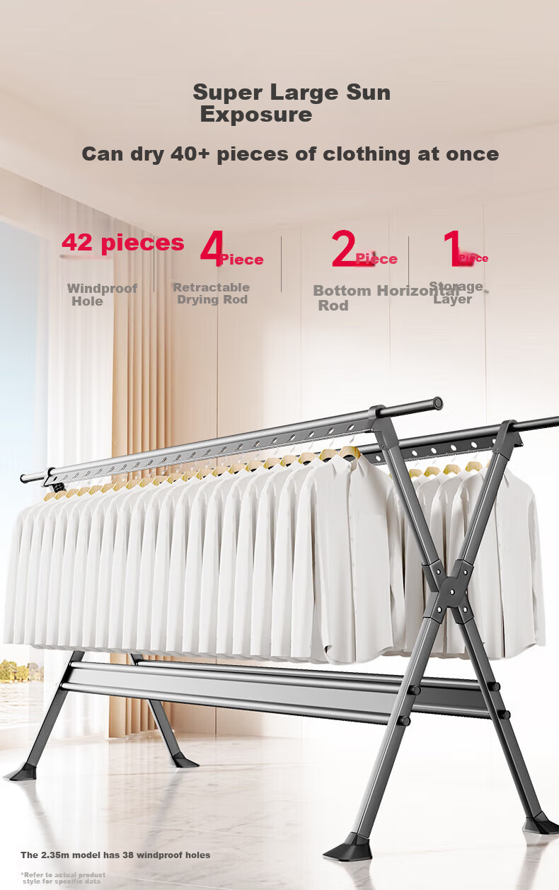 Quanpinwu Clothes Drying Rack, Floor-Standing Drying Pole, Extendable And Foldable, No Installation Required, Bedroom Coat Rack, Balcony Clothes Drying Stand 6