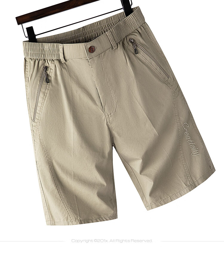 ROMON 100% Cotton Men's Summer Casual Business Zip Pocket Cargo Sports Beach Shorts Men's Knee-Length Pants 9