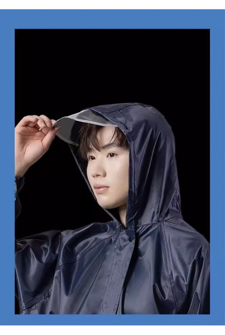 Mashifu One-Piece Long Raincoat, Thickened Oxford Fabric Heavy Rain Protection Workwear Raincoat, Outdoor Patrol Reflective Strip Long Rain Poncho [Front And Back Reflective Strips], Zipper Style Navy Blue, One Size Fits All 5