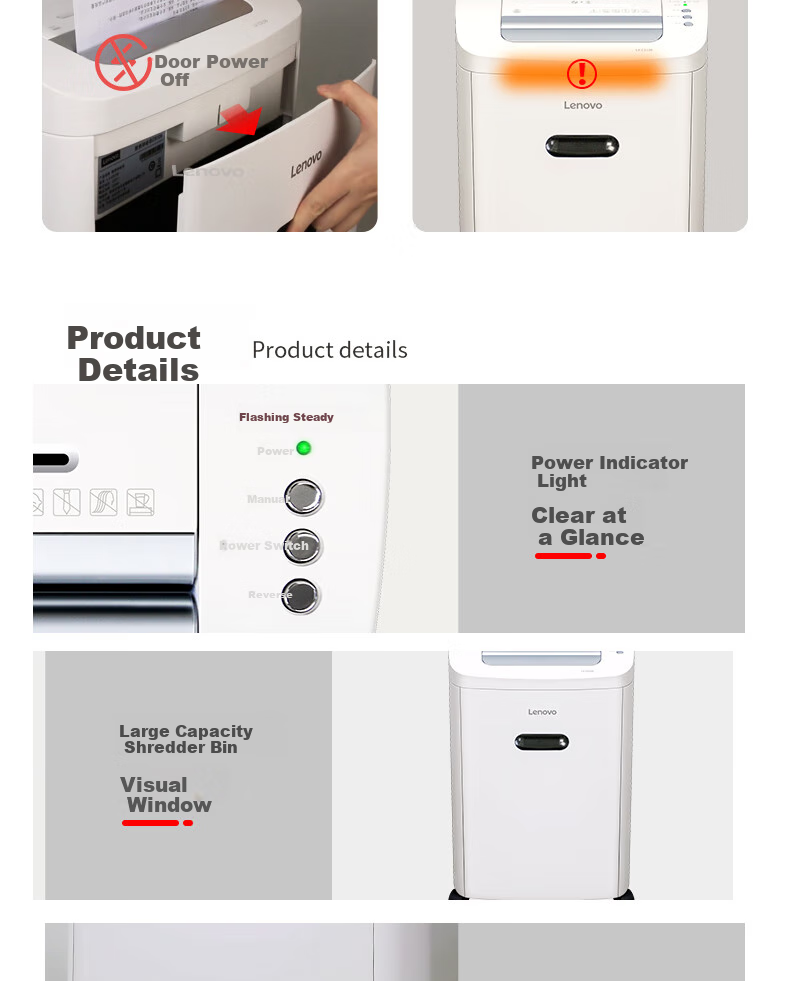 Lenovo LX-C8106 Paper Shredder, 5-Level Confidentiality Multi-Functional Home Shredder, Office-Specific Document Paper Shredder, Can Shred Cards for 20 Minutes Consecutively, CD Shredder 6