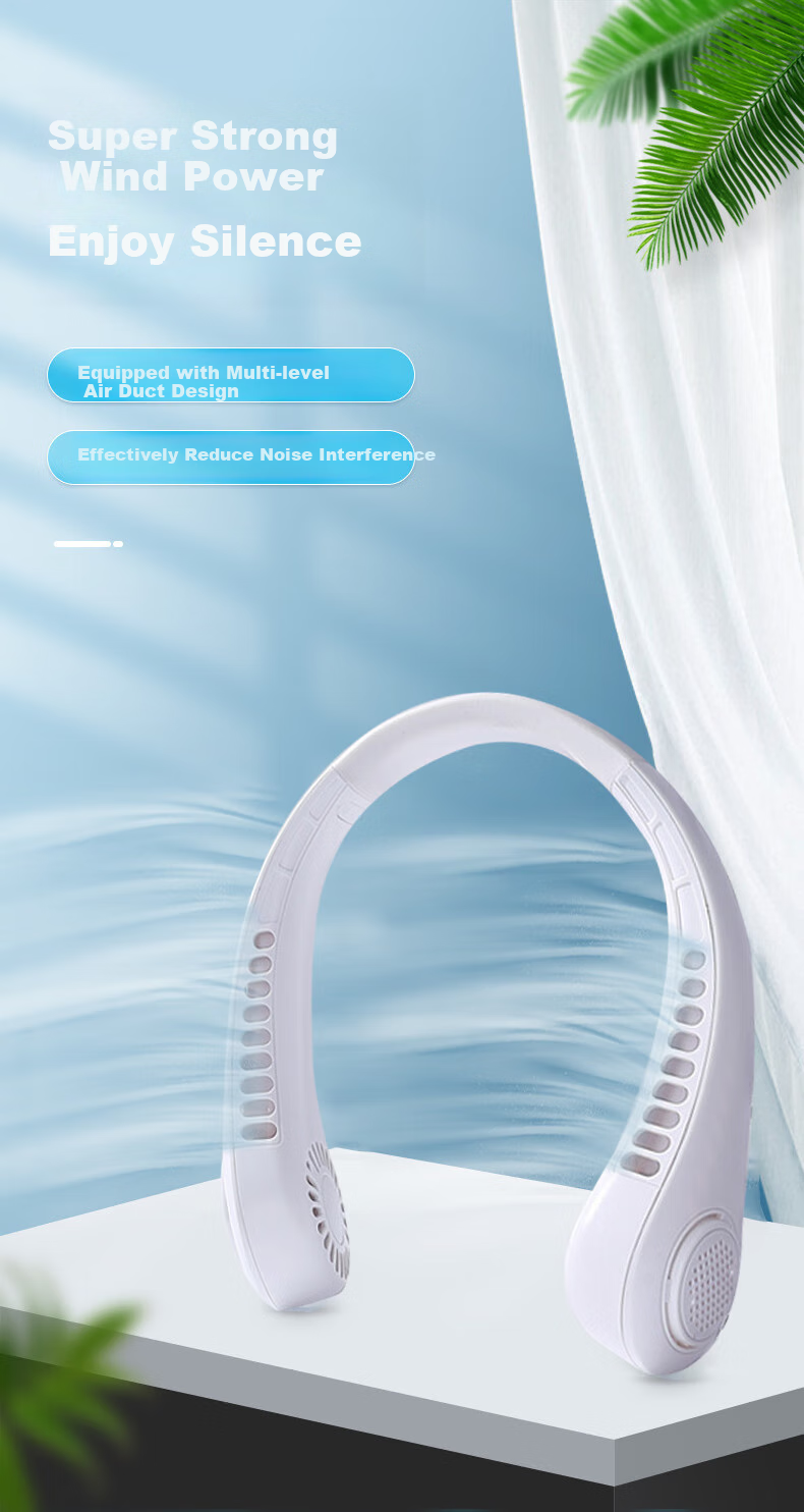 HBOALG [Silent Ultra-Long Battery Life] Neck-Hanging Fan, Cool Whole-Body USB Fan, Portable Mini Fan, Lazy Person's Neck-Hanging Fan for Office, Student Dormitory, Outdoor Use, White 1