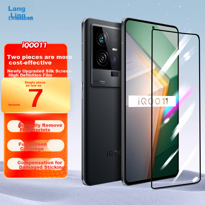 LANGLING [2-Pack] Tempered Glass Screen Protector for Vivo IQOO 11, Full Coverage High Definition Clear Film, Shatterproof, Scratch-Resistant, Anti-Fingerprint Protective Film for Iqoo11 Smartphone