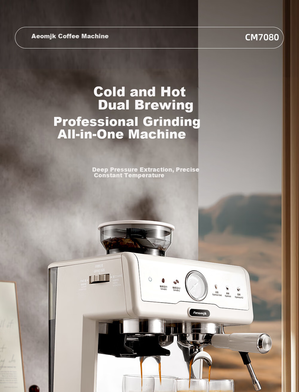 AEOMJK Aimo Ke Coffee Machine, Semi-Automatic Italian-Style Grinding All-In Americano for Home And Office Use, Dual Pump Dual Boiler Automatic Milk Frother CM5710, Holiday Gift 1
