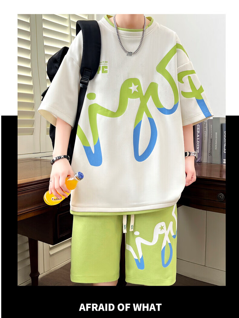 Zuofeili Men's Short-Sleeve Shorts Set, 2026 Summer Ice Silk Trendy T-Shirt, Casual Sports Outfit for Older Boys in Middle School 15