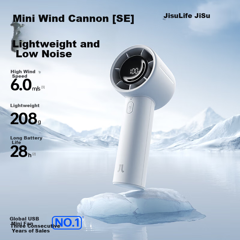 Jisu (JISULIFE) Handheld Mini Fan, High-Speed Energy-Saving Mini Fan, Compact Portable Outdoor USB Rechargeable Long-Lasting Electric Fan, LIFE10S Gray