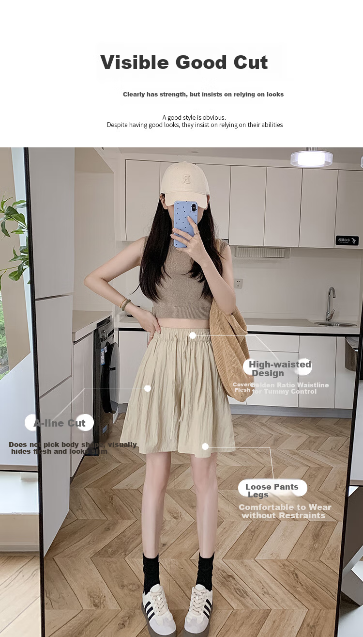Freedom Style Ice Silk Women's Shorts 2026 Summer New Petite Outerwear Five-Point High Waist Slim Loose Casual Sports Pants 5