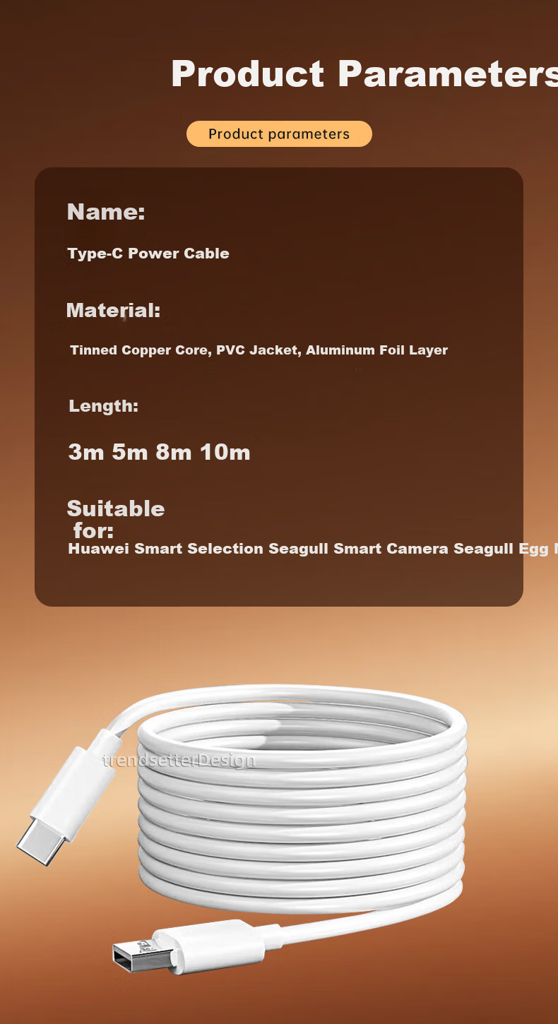 Chaofan, Suitable for Huawei Haique Camera Power Extension Cable, Type-C Charging Cable, 8 Meters Extended, for Queidan Max/Pro Surveillance Camera, Data Cable, Power Cord, Extra Long 5